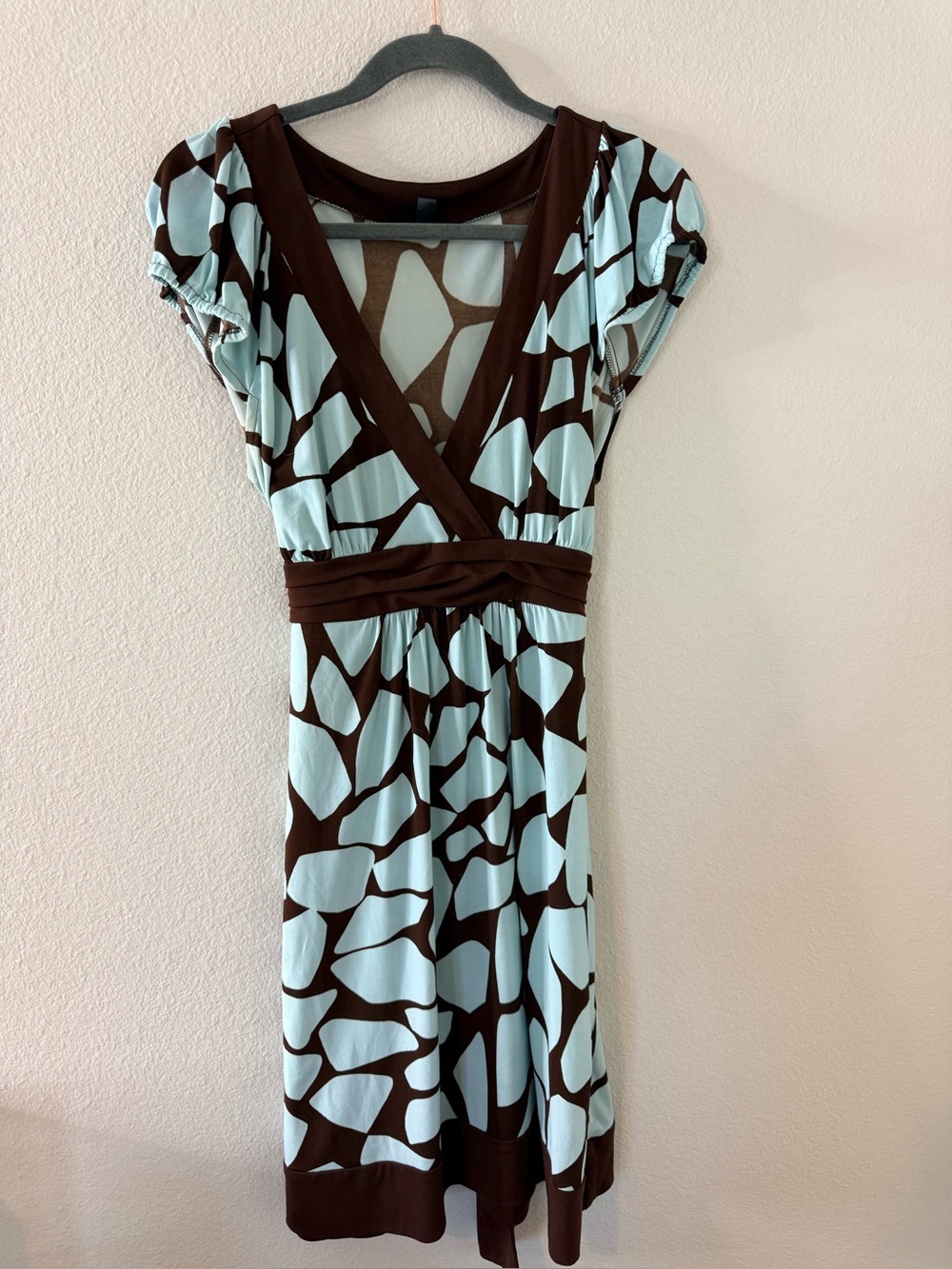City Triangles Brown & Light Blue Abstract Wrap Dress